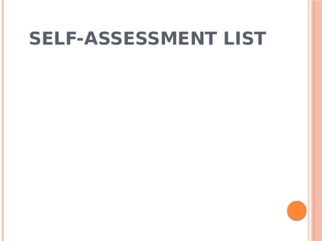 Self-Assessment list 