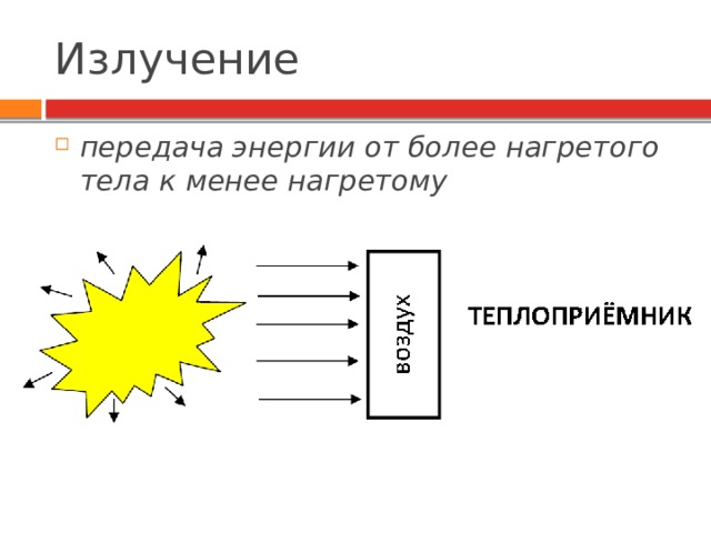 Излучение передача энергии от более нагретого тела к менее нагретому 