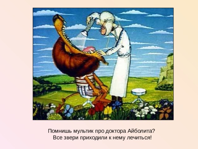 Помнишь мультик про доктора Айболита?  Все звери приходили к нему лечиться!  
