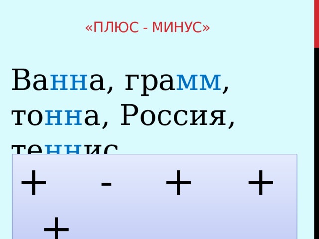 «плюс - минус» Ва нн а, гра мм , то нн а, Россия, те нн ис .  + - + + + 