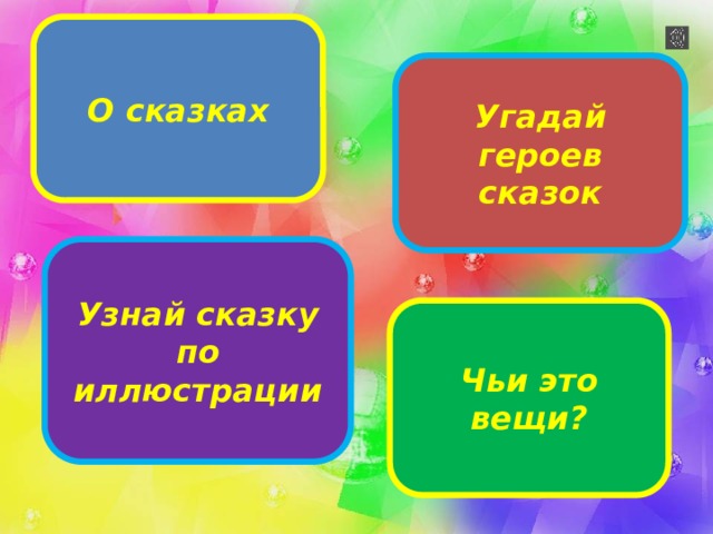 О сказках Угадай героев сказок Узнай сказку по иллюстрации Чьи это вещи? 