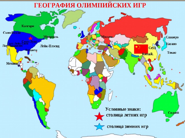 столица летних игр столица зимних игр Лейк-Плэсид Сент-Луис Китай. 