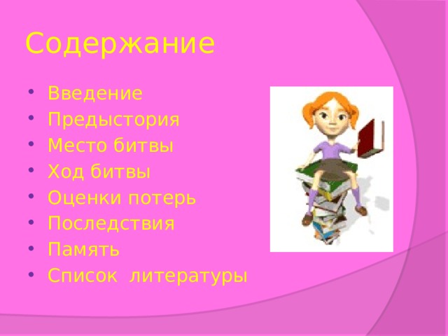 Содержание Введение Предыстория Место битвы Ход битвы Оценки потерь Последствия Память Список литературы 
