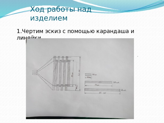 Ход работы над изделием 1.Чертим эскиз с помощью карандаша и линейки . 
