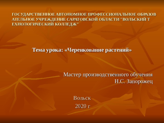 ГОСУДАРСТВЕННОЕ АВТОНОМНОЕ ПРОФЕССИОНАЛЬНОЕ ОБРАЗОВАТЕЛЬНОЕ УЧРЕЖДЕНИЕ САРАТОВСКОЙ ОБЛАСТИ 