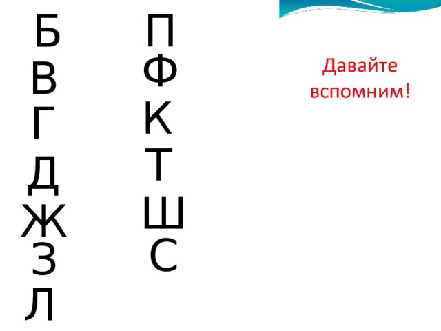 Б П Ф В К Г Т Д Ш Ж С З Л 
