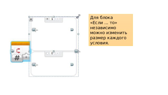 Для блока «Если ... то» независимо можно изменить размер каждого условия. 
