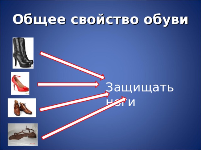Общее свойство обуви Защищать ноги 