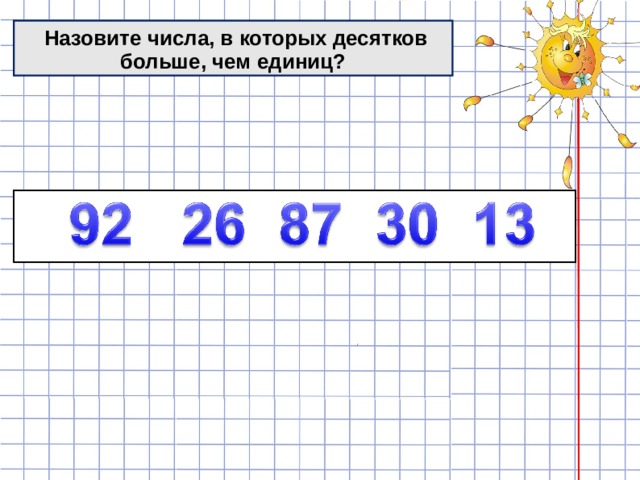  Назовите числа, в которых десятков больше, чем единиц? 