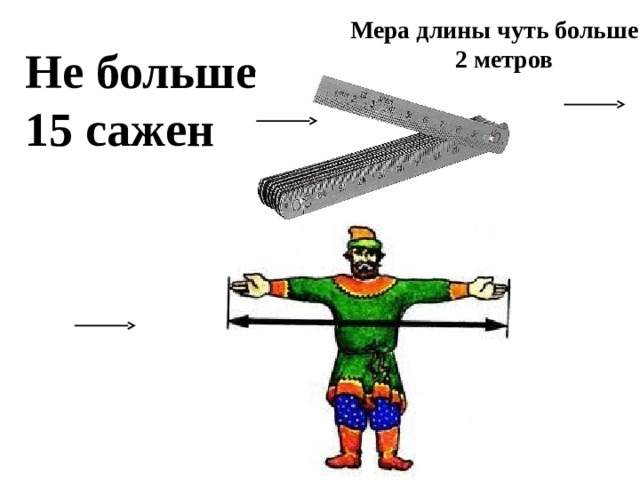 Мера длины чуть больше  2 метров Не больше 15 сажен  