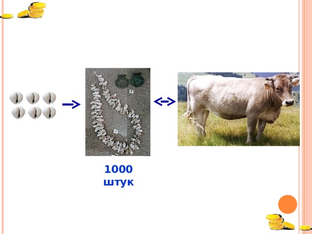 http://www.bildweb.ru/files/img_pages/kr_mus7.jpg – ожерелье из раковин http://www.russianshanghai.com/articles/china/post2239 - раковина http://www.animalpix.ru/down/abc/cow/29/300/ - бык 1000 штук 17 