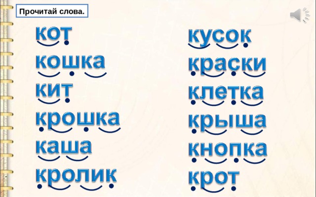 Прочитай слова. 