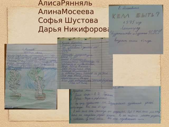 АлисаРянняль  АлинаМосеева  Софья Шустова  Дарья Никифорова   