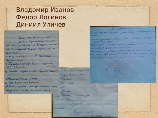 Владомир Иванов  Федор Логинов  Диниил Уличев   