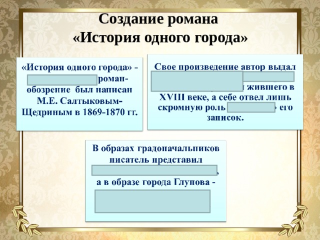 Создание романа  «История одного города» 