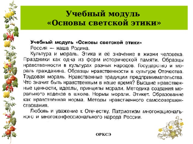 Учебный модуль  «Основы светской этики» ОРКСЭ 