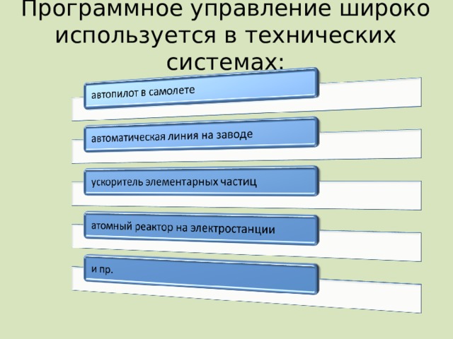 Программное управление широко используется в технических системах: 