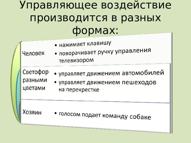 Управляющее воздействие производится в разных формах: 