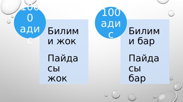 1000 адис 100 адис Билими жок Билими бар Пайдасы жок Пайдасы бар 