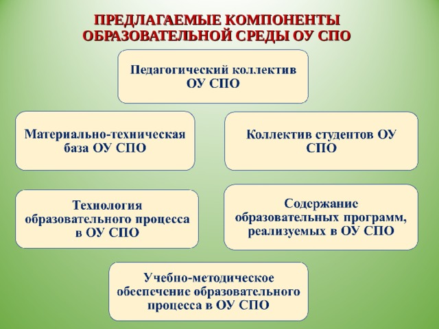 ПРЕДЛАГАЕМЫЕ КОМПОНЕНТЫ ОБРАЗОВАТЕЛЬНОЙ СРЕДЫ ОУ СПО  