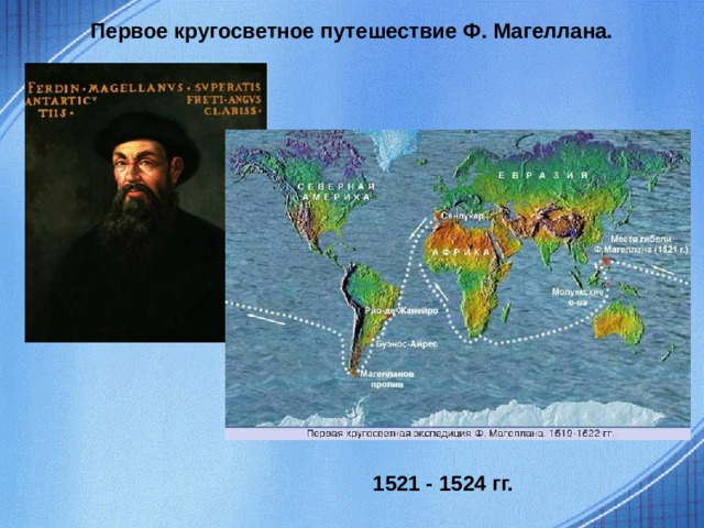 Первое кругосветное путешествие Ф. Магеллана. 1521 - 1524 гг.  