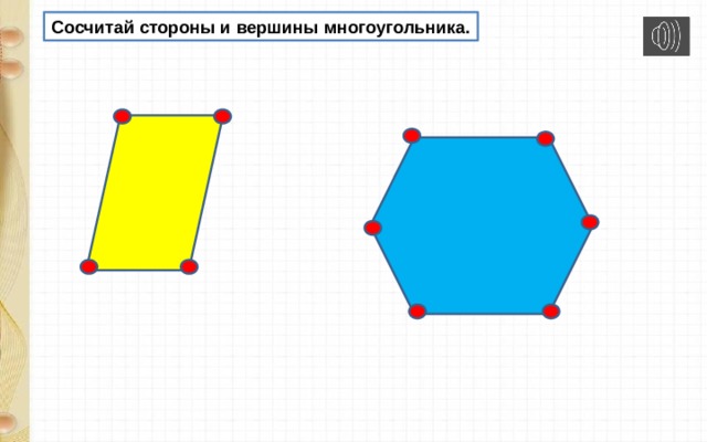 Сосчитай стороны и вершины многоугольника. 