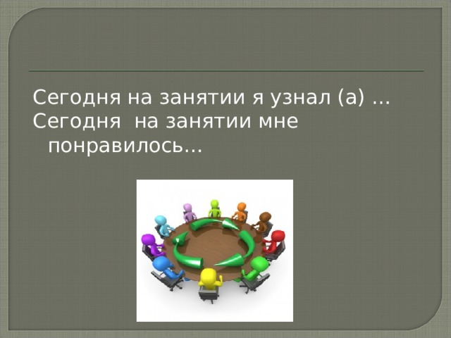 Сегодня на занятии я узнал (а) … Сегодня на занятии мне понравилось… 