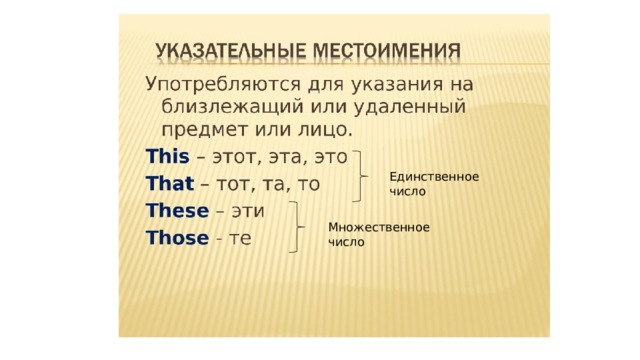 Единственное число Множественное число 