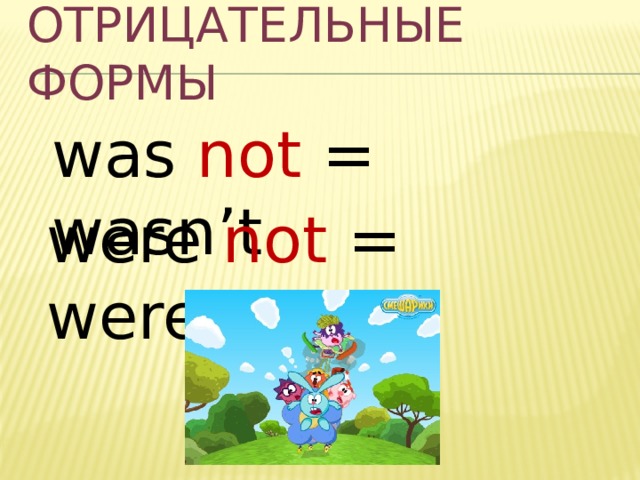 Отрицательные формы was not = wasn’t were not = weren’t 
