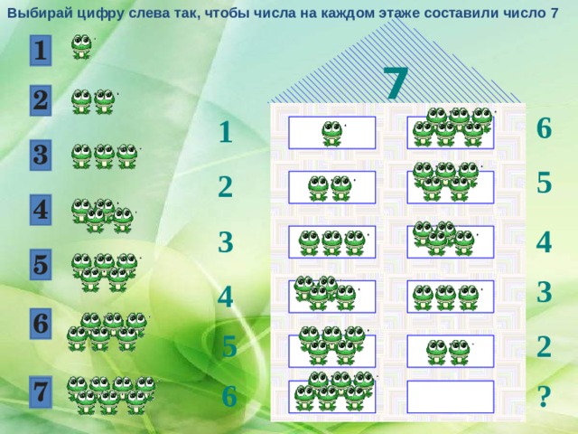 Выбирай цифру слева так, чтобы числа на каждом этаже составили число 7 7 6 1 5 2 3 4 3 4 5 2 ? 6 