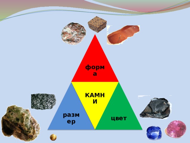  КАМНИ форма размер цвет 
