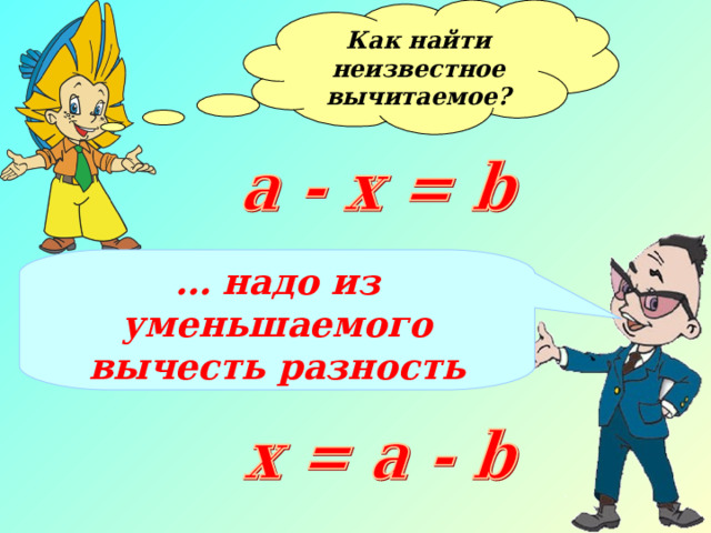 Как найти неизвестное вычитаемое?  … надо из уменьшаемого вычесть разность 