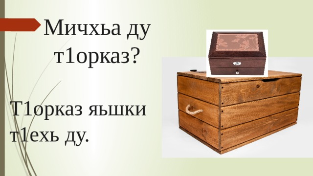 Мичхьа ду т1орказ? Т1орказ яьшки т1ехь ду. 