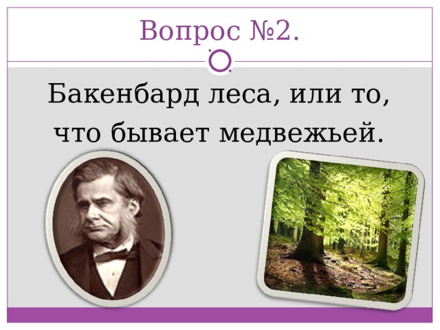 Вопрос №2.  Бакенбард леса, или то, что бывает медвежьей. 