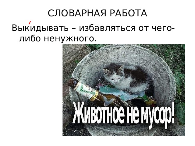 СЛОВАРНАЯ РАБОТА   Выкидывать – избавляться от чего-либо ненужного. 