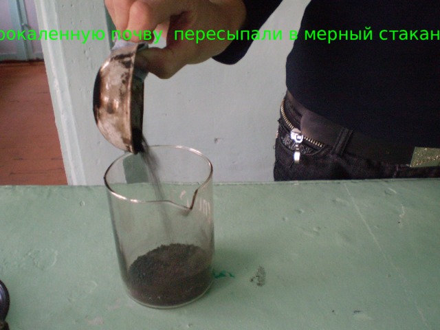 Прокаленную почву пересыпали в мерный стакан 