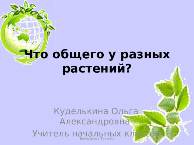 Что общего у разных растений? Куделькина Ольга Александровна Учитель начальных классов Белозёрова Татьяна 