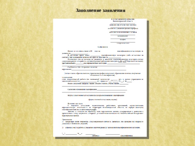 Заполнение заявления 