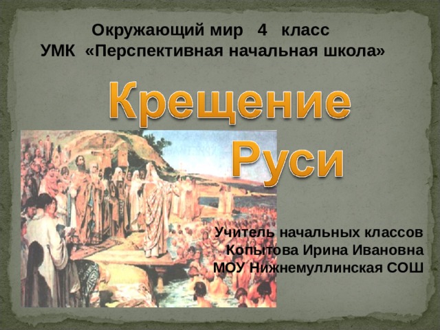 Окружающий мир 4 класс УМК «Перспективная начальная школа» Учитель начальных классов Копытова Ирина Ивановна МОУ Нижнемуллинская СОШ 
