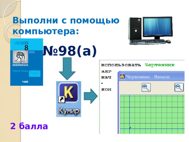 Выполни с помощью компьютера: № 98(а)  2 балла 