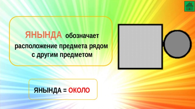 ЯНЫНДА  обозначает расположение предмета рядом с другим предметом ЯНЫНДА = ОКОЛО 