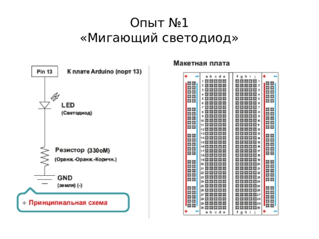 Опыт №1  «Мигающий светодиод» 