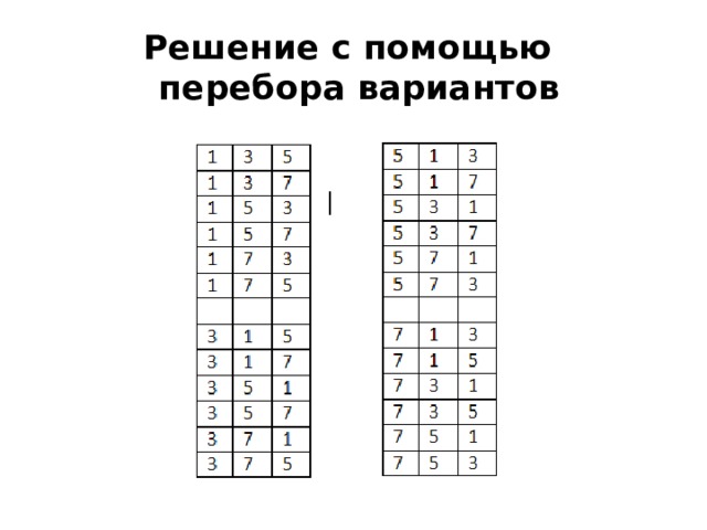 Решение с помощью  перебора вариантов 
