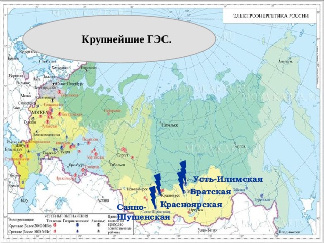  Крупнейшие ГЭС.  Усть-Илимская Братская Красноярская Саяно-Шушенская 