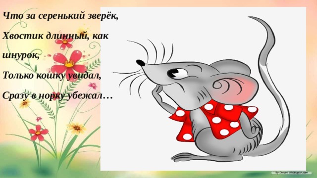 Что за серенький зверёк, Хвостик длинный, как шнурок, Только кошку увидал, Сразу в норку убежал…    