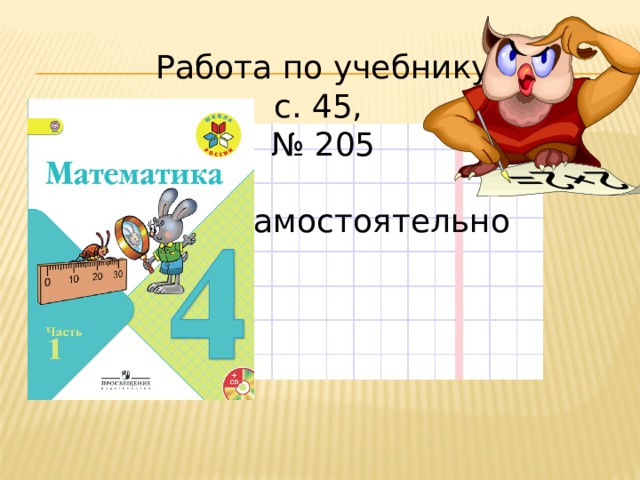 Работа по учебнику с. 45, № 205 самостоятельно 