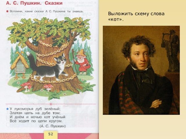 Выложить схему слова «кот». 
