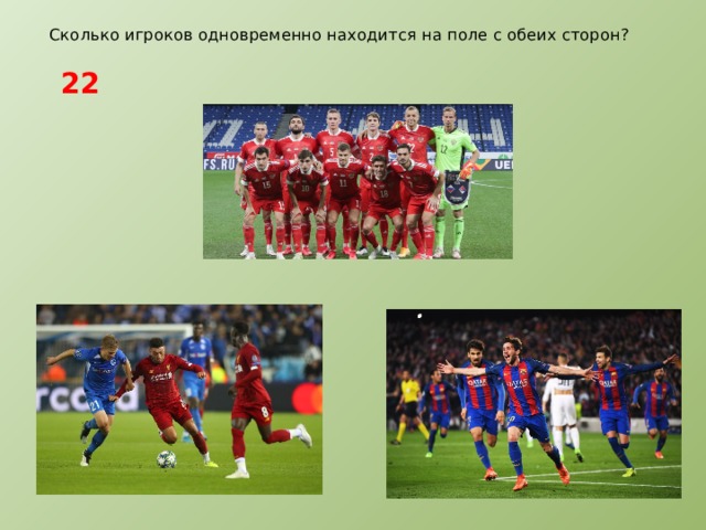 Сколько игроков одновременно находится на поле с обеих сторон?    22 