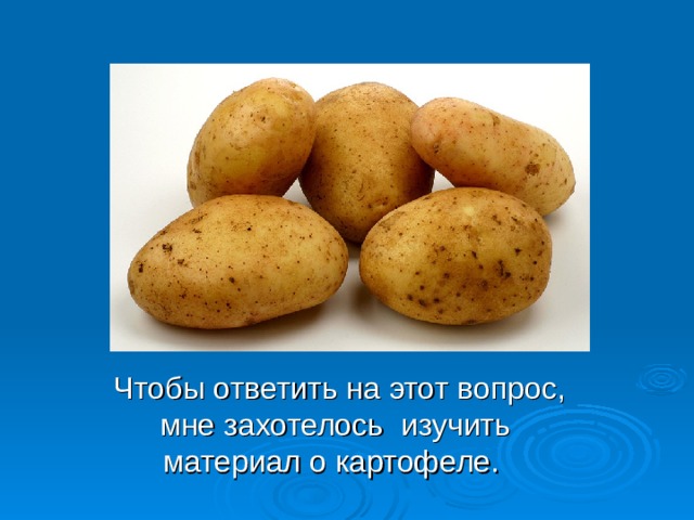  Чтобы ответить на этот вопрос, мне захотелось изучить материал о картофеле. 