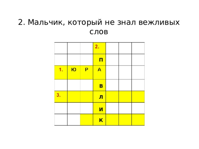 2. Мальчик, который не знал вежливых слов П В Л И К 